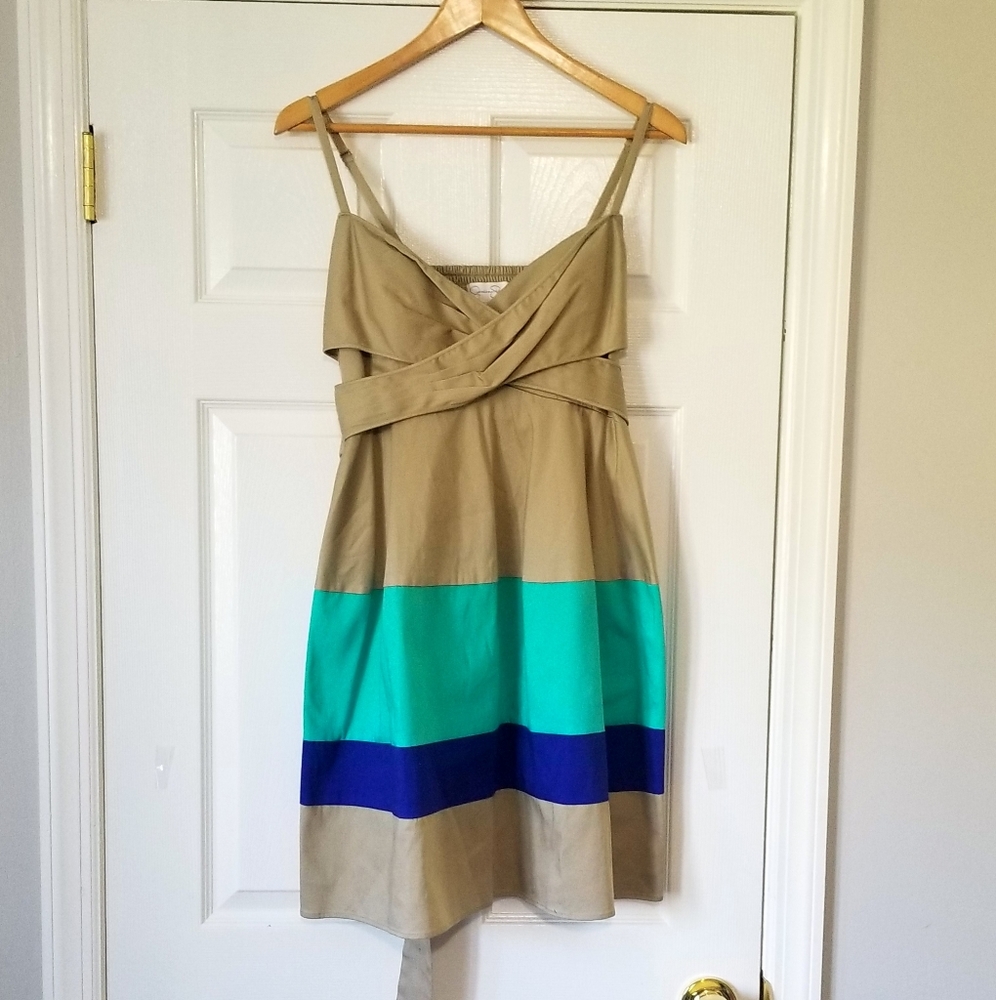 Jessica Simpson Color Block Khaki Sundress size 10